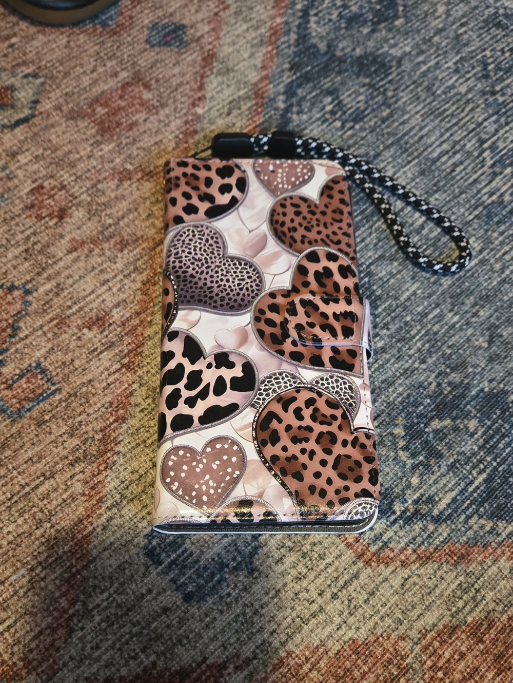 Stylish Leopard Heart Wallet Phone Case - Pink/Brown S24 Samsung Gallaxy